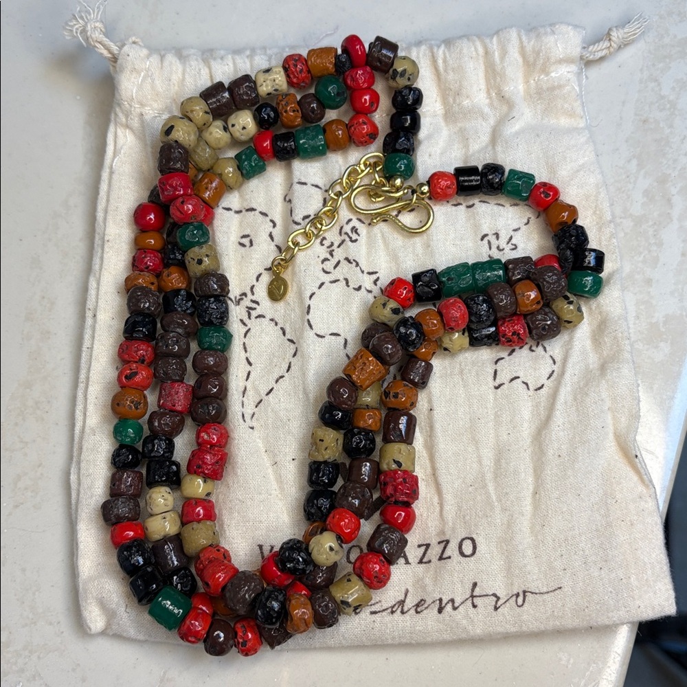New- Vespazzo handmade artisan 3-tier ceramic/stone/recycled glass bead necklace